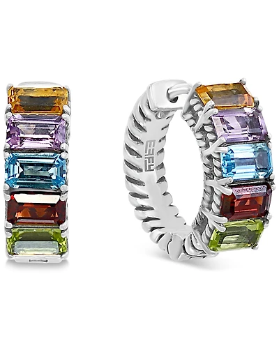 Effy Multi-Gemstone Small Hoop Earrings (3 ct. t.w.) in Sterling Silver, 0.6"