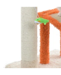 Armarkat X2101 Two-Level Platform Real Wood Scratcher W Sisal Carpet Ramp