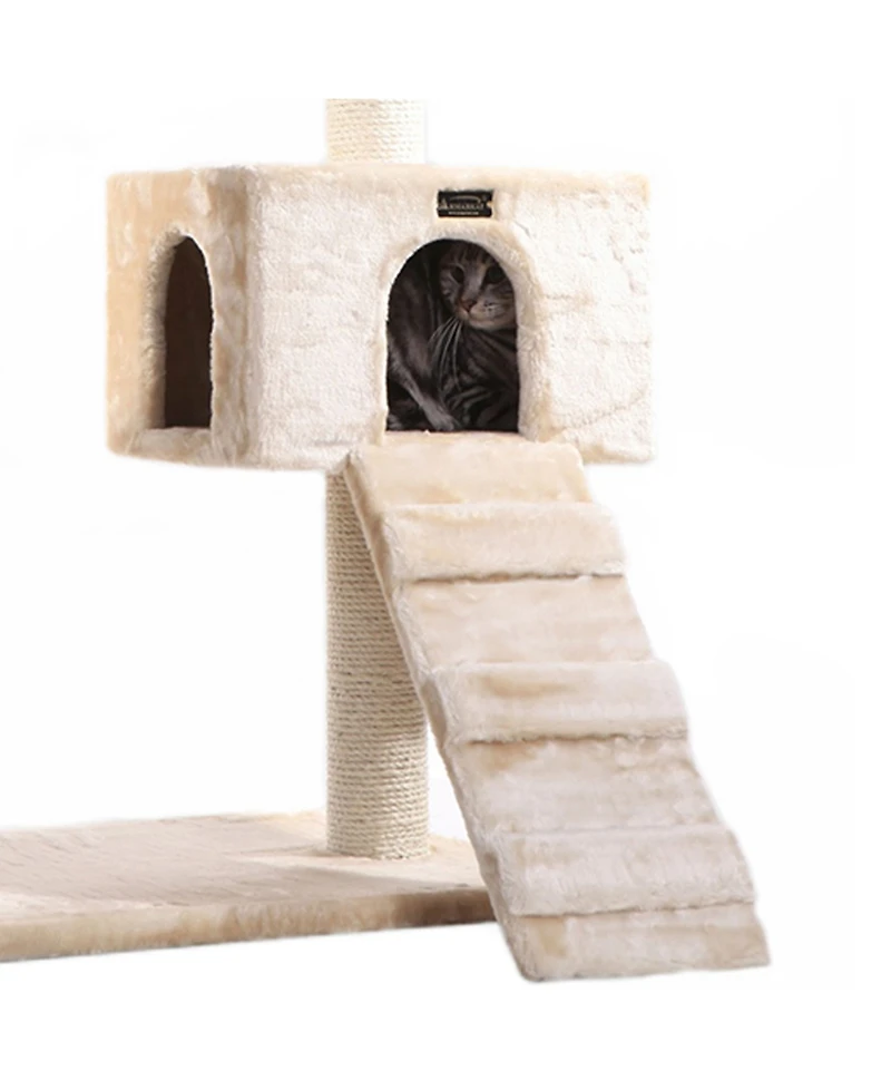 Armarkat Cats Natural Sisal Posts Tower, Real Wood Scratching Tree For Cats, 58inch Height Beige Condo A5801