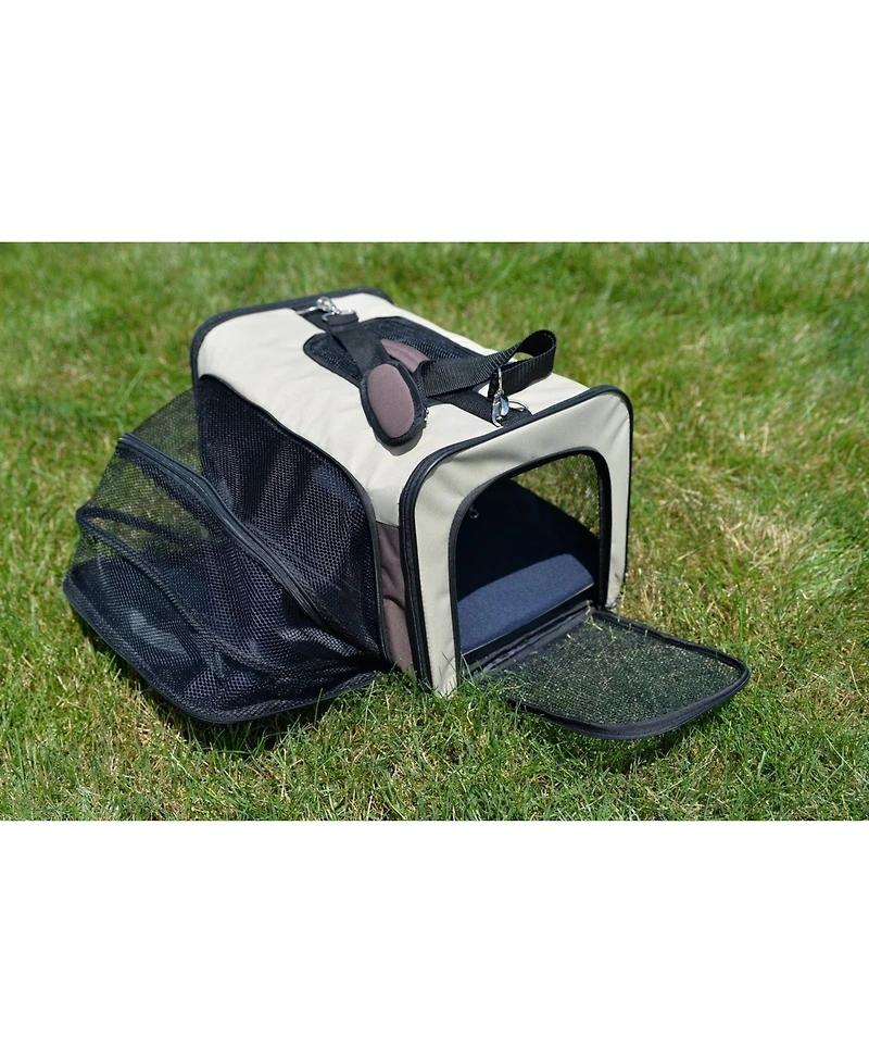Armarkat AirlIne Approved Pet Carrier, Soft Sided Pet Travel Carrier 4 Sides Expandable Cat Carrier With Fleece Pad for Cats, Puppy and Small Dogs PC1