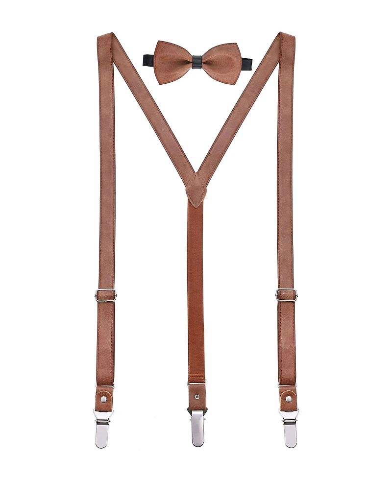 Mio Marino Men's Suede Y-Back Suspenders Bow Tie Set
