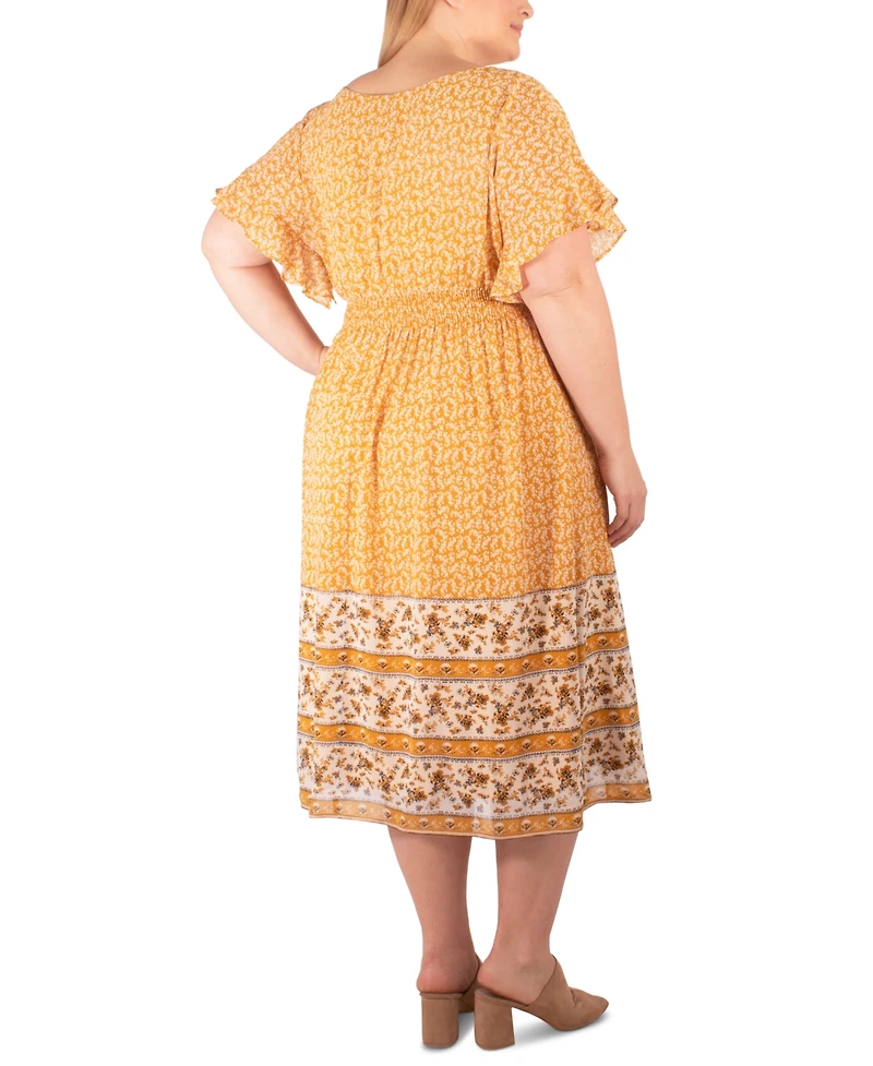 Ny Collection Plus Size Flutter Sleeve Border Print Dress