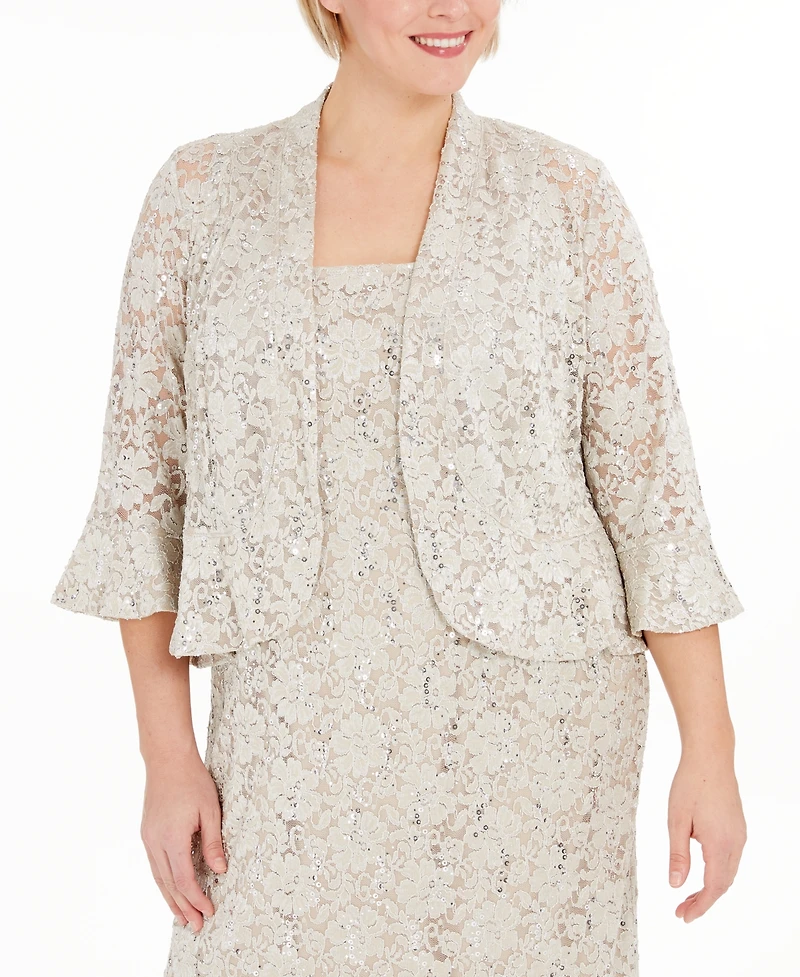 R & M Richards Plus Lace Dress Ruffled Jacket