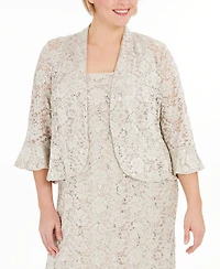 R & M Richards Plus Lace Dress Ruffled Jacket