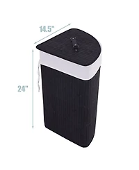 Corner Bamboo Hamper Laundry Basket Washing Cloth Bin Storage Bag Lid