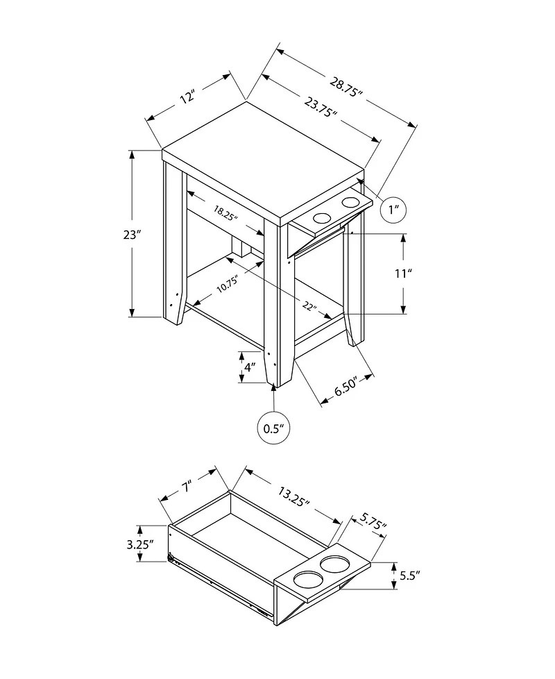 Monarch Specialties Accent Table - 23" H Cappuccino with A Glass Holder