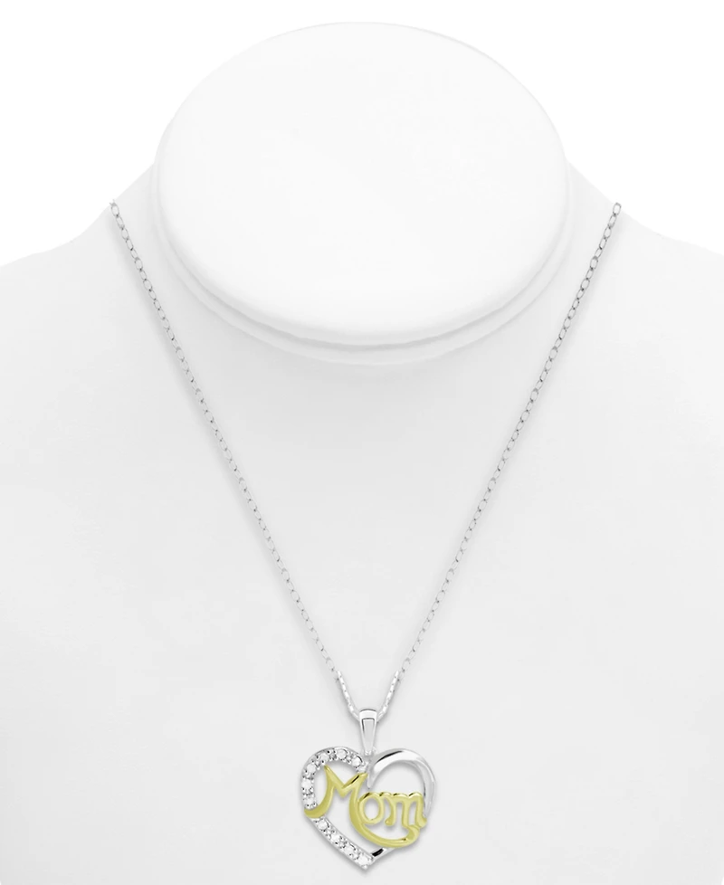 Diamond Mom Heart Pendant Necklace (1/10 ct. t.w.) in Sterling Silver & 18K Gold-Plate