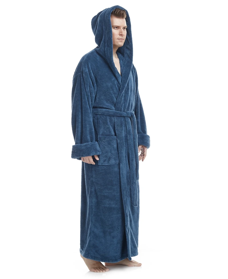 Arus Men's Soft Fleece Robe, Ankle Length Hooded Turkish Bathrobe