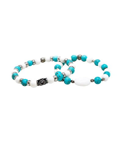 Mr Ettika Turquoise and Howlite Beaded Elastic Bracelet, Pack of 2
