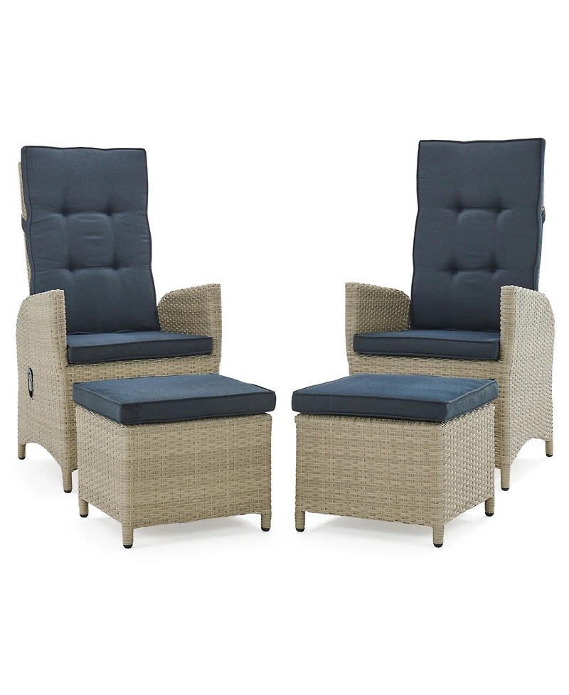 Alaterre Furniture Haven All-Weather Wicker Set Outdoor Recliners with Ottomans and Round Glass Top Accent Table