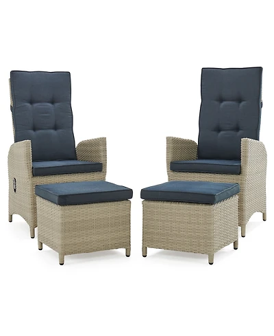 Alaterre Furniture Haven All-Weather Wicker Set Outdoor Recliners with Ottomans and Round Glass Top Accent Table