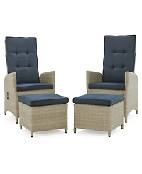Alaterre Furniture Haven All-Weather Wicker Set Outdoor Recliners with Ottomans and Round Glass Top Accent Table