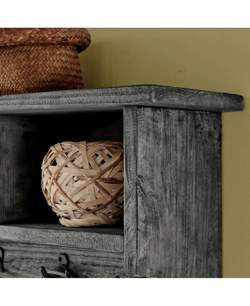 Alaterre Furniture Pomona Metal and Wood Entryway Coat Hook with Storage Cubbies