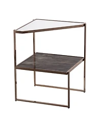 Southern Enterprises Hayle Mirrored Side Table with Faux Stone Glass