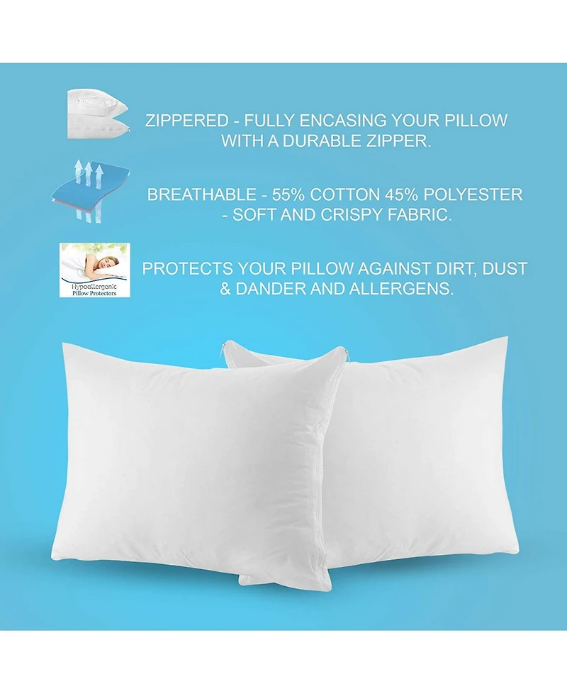 The Grand Hypoallergenic Breathable Pillow Protector with Zipper – White (2 Pack)