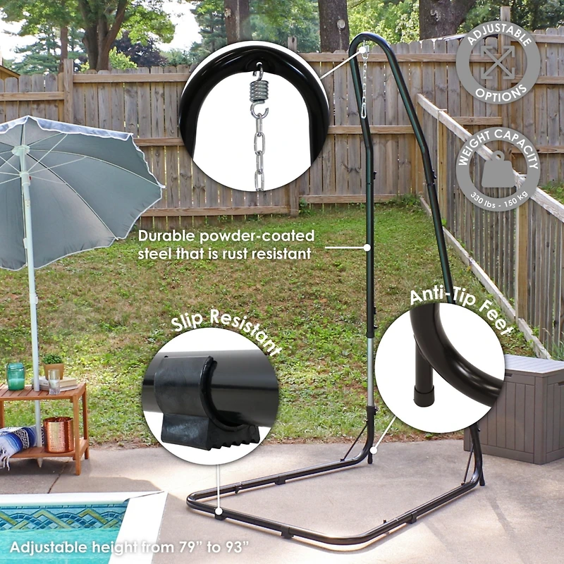 Adjustable Heavy-Duty Steel Hammock Chair Stand - 79" to 93"/330 lb Weight Capacity - Black