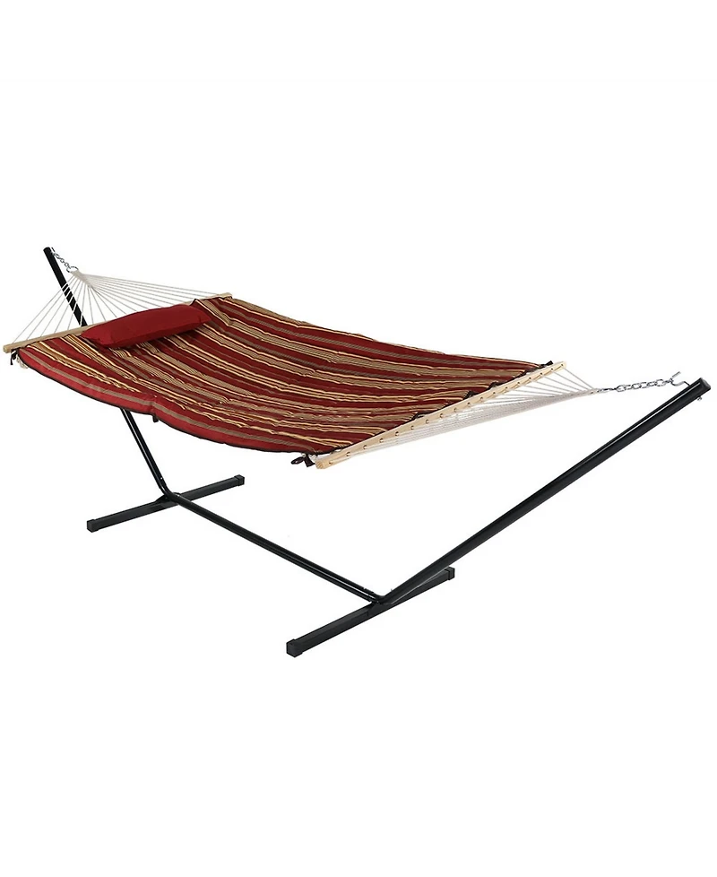Cotton Rope Freestanding Hammock with Spreader Bar Portable Steel Stand and Pad Pillow Set - 12'