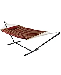 Cotton Rope Freestanding Hammock with Spreader Bar Portable Steel Stand and Pad Pillow Set - 12'