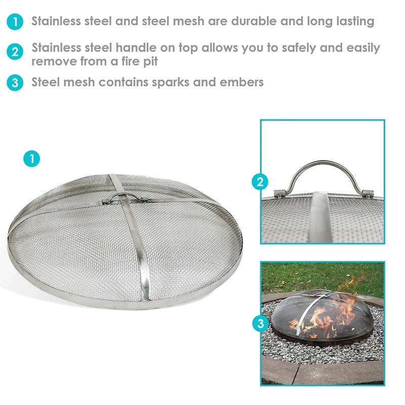 Outdoor Heavy-Duty Steel Mesh Round Camp Fire Pit Spark Screen Lid with Grabber Ring Top