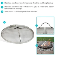 Outdoor Heavy-Duty Steel Mesh Round Camp Fire Pit Spark Screen Lid with Grabber Ring Top