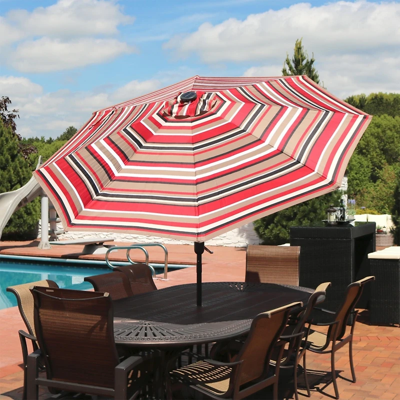 9 ft Solar Patio Umbrella with Lights, Tilt, and Crank - Beige