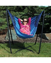 Hanging Rope Hammock Chair with Space-Saving Stand - 330 lb Weight Capacity