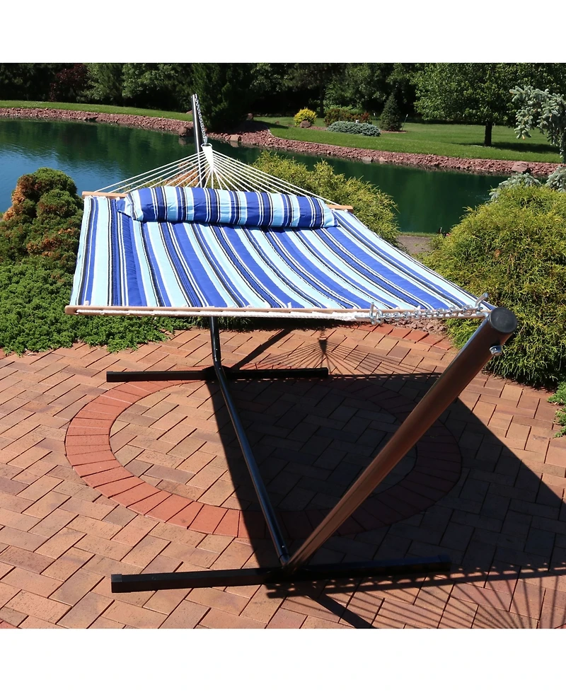 Quilted Double Hammock with Stand for Outside - 400-Pound Capacity 2-Person Hammock with Stand - 15-Foot Stand - Catalina Beach