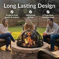Fire Pit Screen - Round Fire Pit Spark Screen - Heavy-Duty Steel Mesh Metal Cover with Handle - Fire Pit Screen Cover with Door