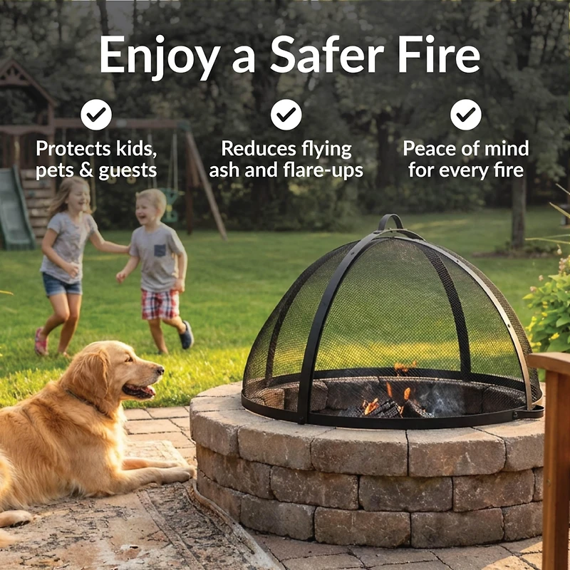 New Title: Fire Pit Screen - Round Fire Pit Spark Screen - Heavy-Duty Steel Mesh Metal Cover with Handle - Fire Pit Screen Cover with Door