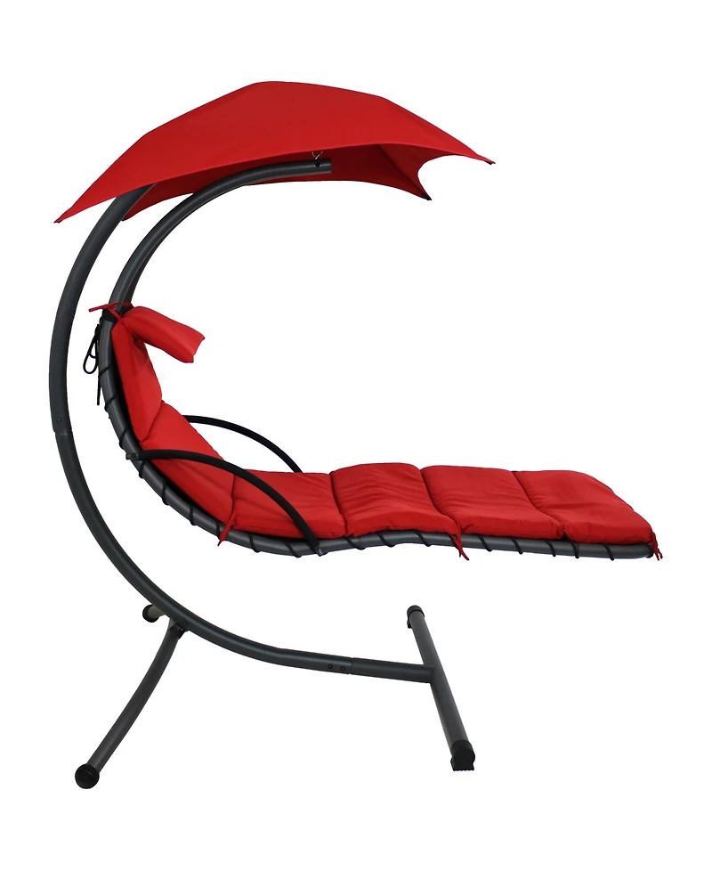 Outdoor Hanging Chaise Floating Lounge Chair with Canopy Umbrella and Arc Stand