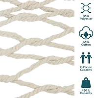 Large Two-Person Double Wide Rope Hammock with Spreader Bars for Patio and Backyard - 450 lb Weight Capacity