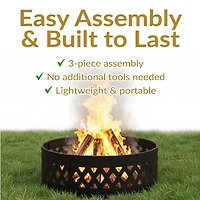 Outdoor Heavy-Duty Steel Portable Large Round Crossweave Cut Out Fire Pit Ring - 36" - Black