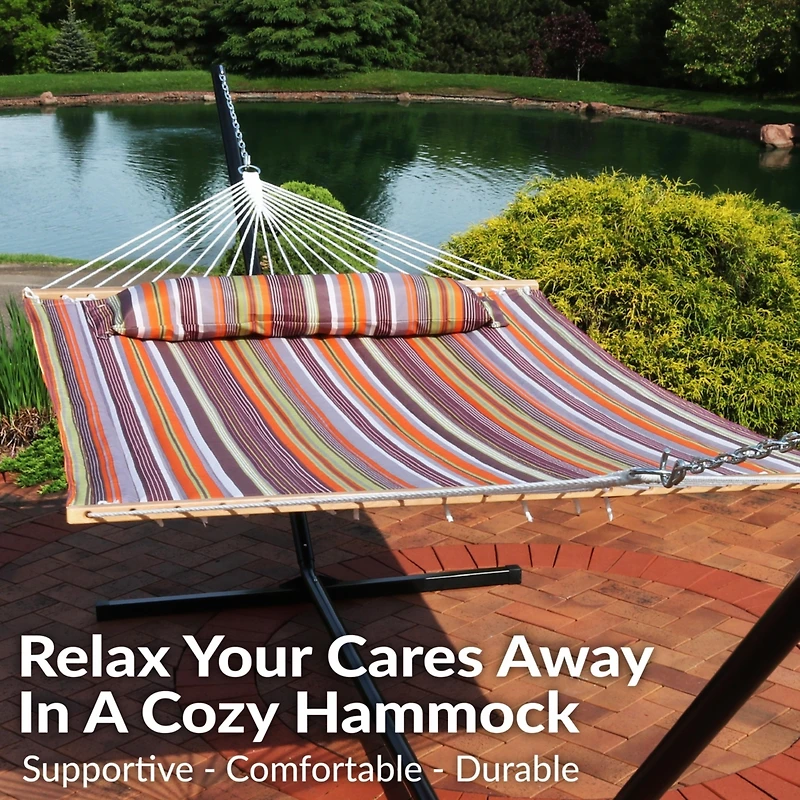 Two-Person Quilted Fabric Hammock with Spreader Bars
