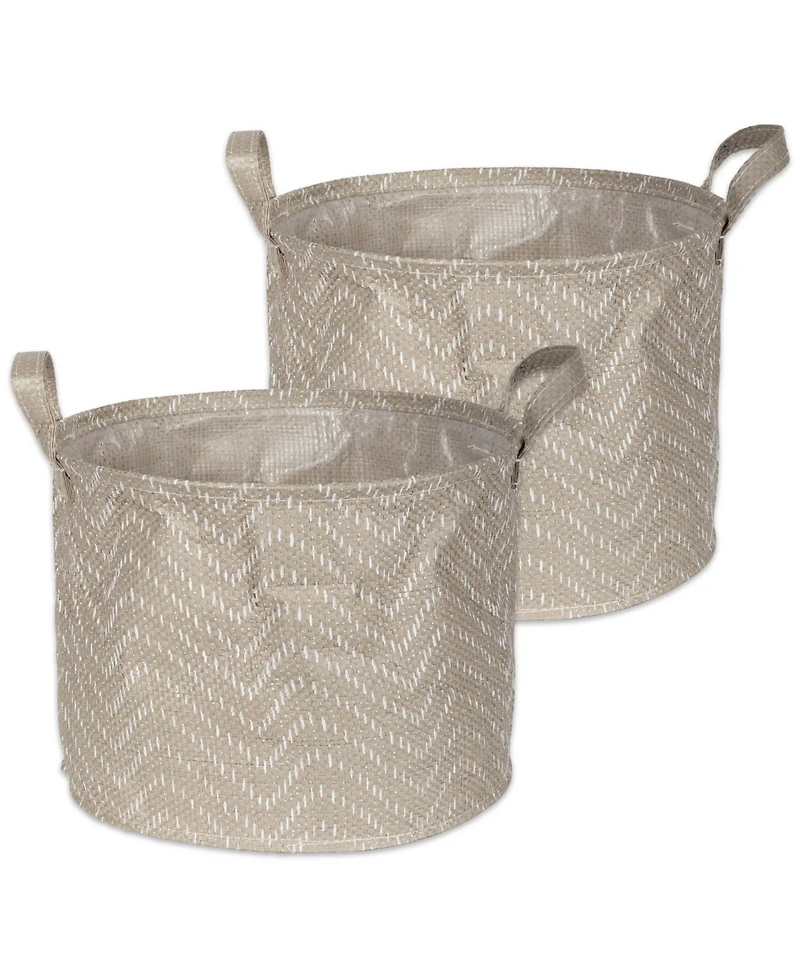 Design Imports Polyethylene Coated Woven Paper Laundry Bin Tribal Chevron Stone Round Small Set of 2