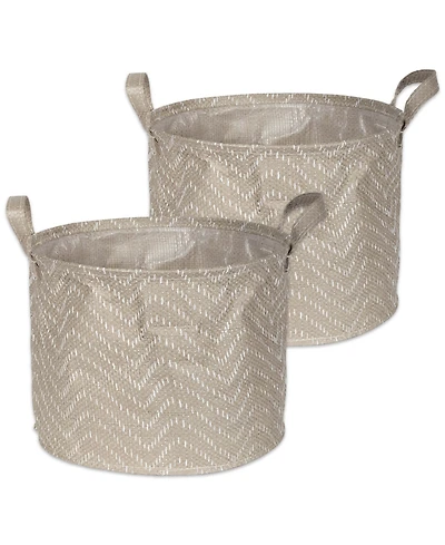 Design Imports Polyethylene Coated Woven Paper Laundry Bin Tribal Chevron Stone Round Small Set of 2