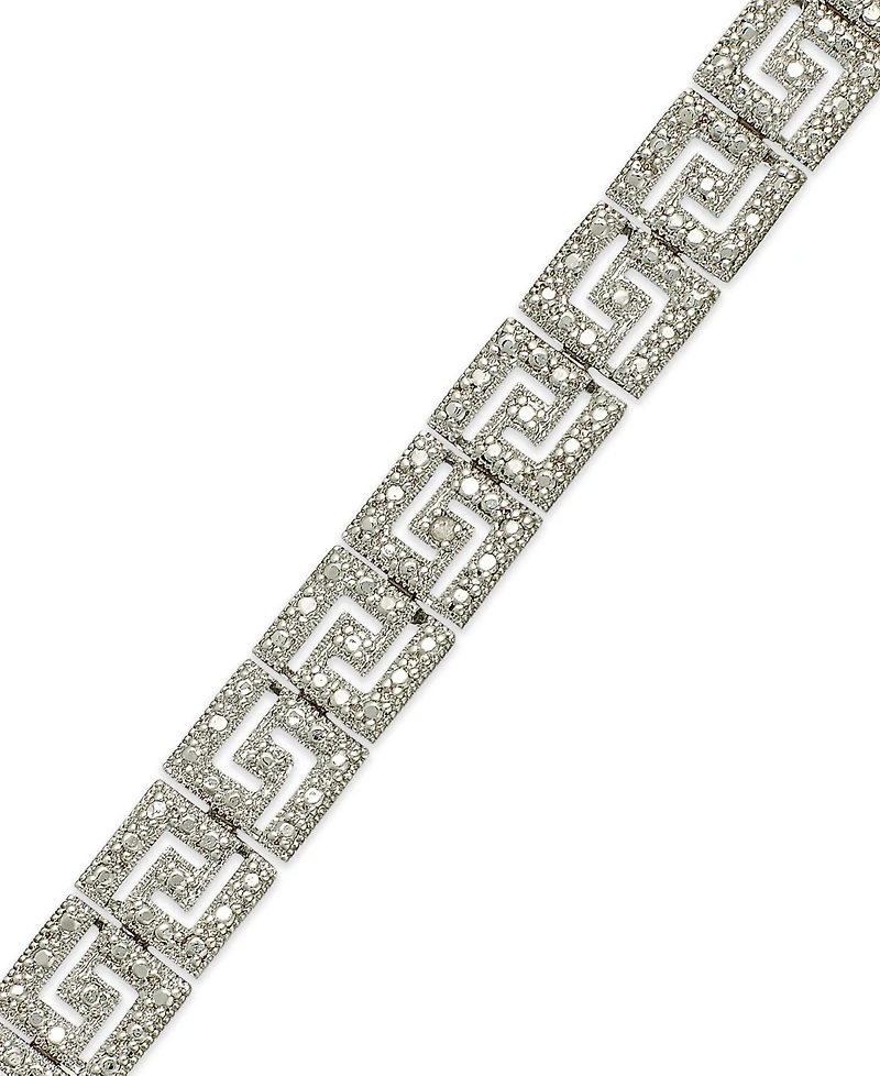 Diamond Accent Greek Key Bracelet in Silver Plate or Gold Plated Brass