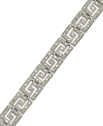Diamond Accent Greek Key Bracelet in Silver Plate or Gold Plated Brass