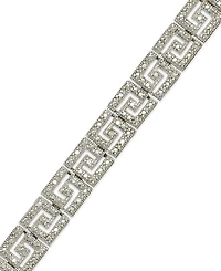 Diamond Accent Greek Key Bracelet in Silver Plate or Gold Plated Brass