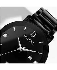 Bulova Men's Futuro Diamond-Accent Black Stainless Steel Bracelet Watch 42mm