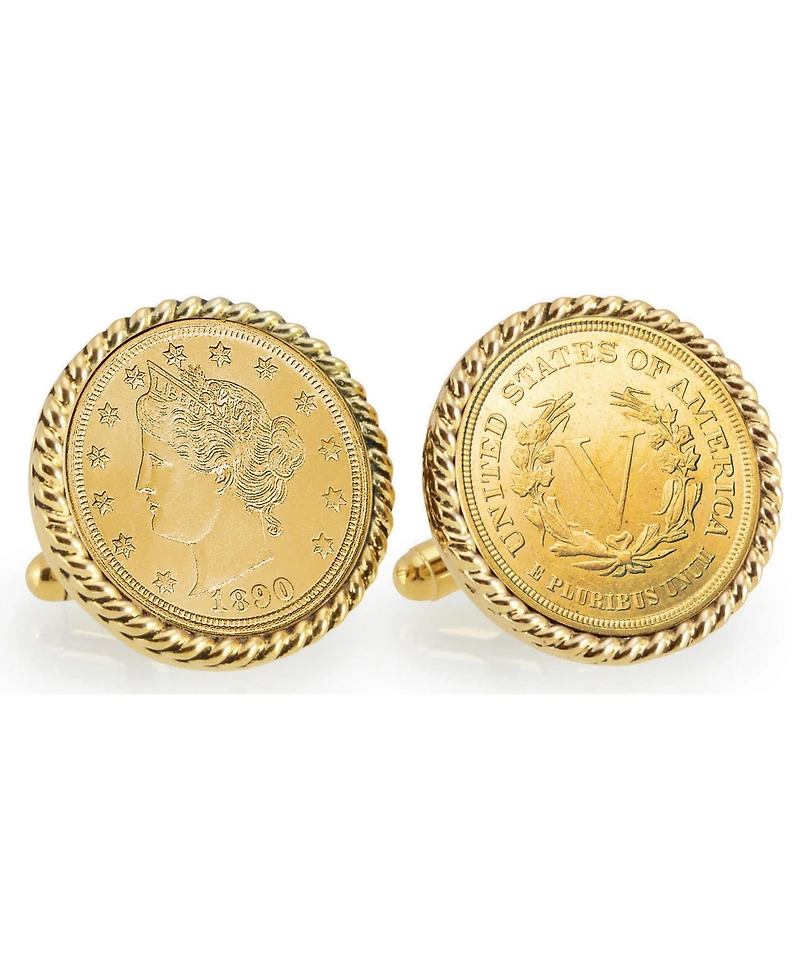 American Coin Treasures Gold-Layered 1800's Liberty Nickel Rope Bezel Coin Cuff Links