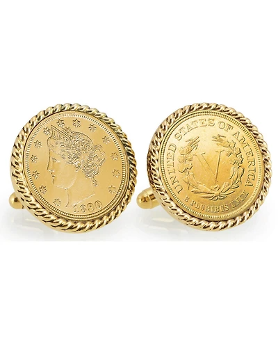 American Coin Treasures Gold-Layered 1800's Liberty Nickel Rope Bezel Coin Cuff Links