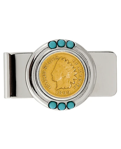Men's American Coin Treasures Gold-Layered 1800's Indian Penny Turquoise Coin Money Clip