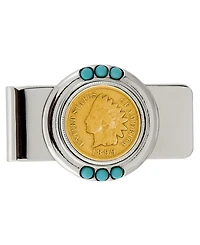 Men's American Coin Treasures Gold-Layered 1800's Indian Penny Turquoise Coin Money Clip