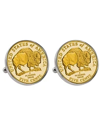 American Coin Treasures Gold-Layered Westward Journey 2005 Bison Jefferson Nickel Bezel Coin Cuff Links