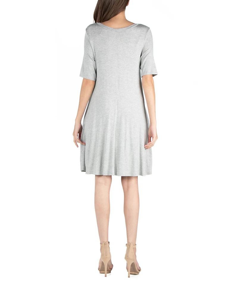 24seven Comfort Apparel Soft Flare T-Shirt Dress with Pocket Detail