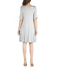 24seven Comfort Apparel Soft Flare T-Shirt Dress with Pocket Detail