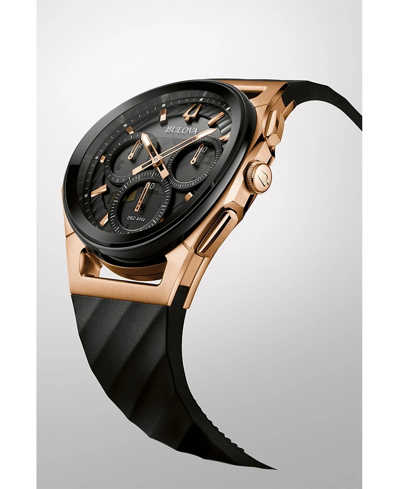 Bulova Men's Chronograph Curv Black Rubber Strap Watch 44mm