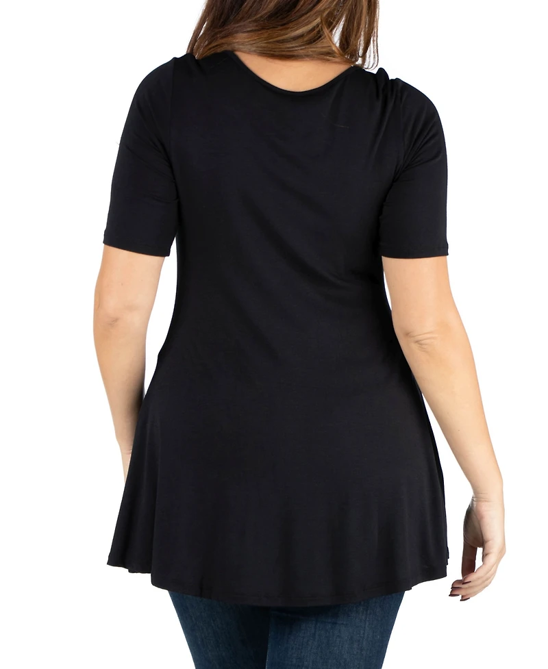 24seven Comfort Apparel Plus Elbow Sleeve Henley Tunic Top