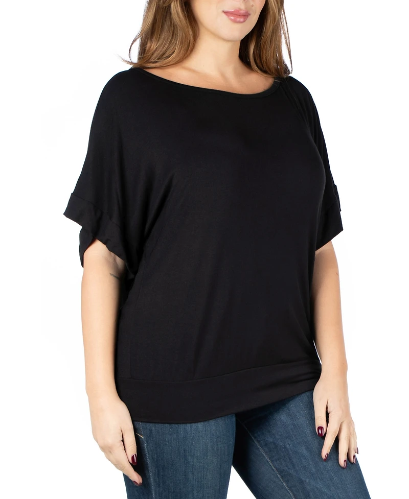 24seven Comfort Apparel Plus Short Sleeve Loose Fitting Dolman Top
