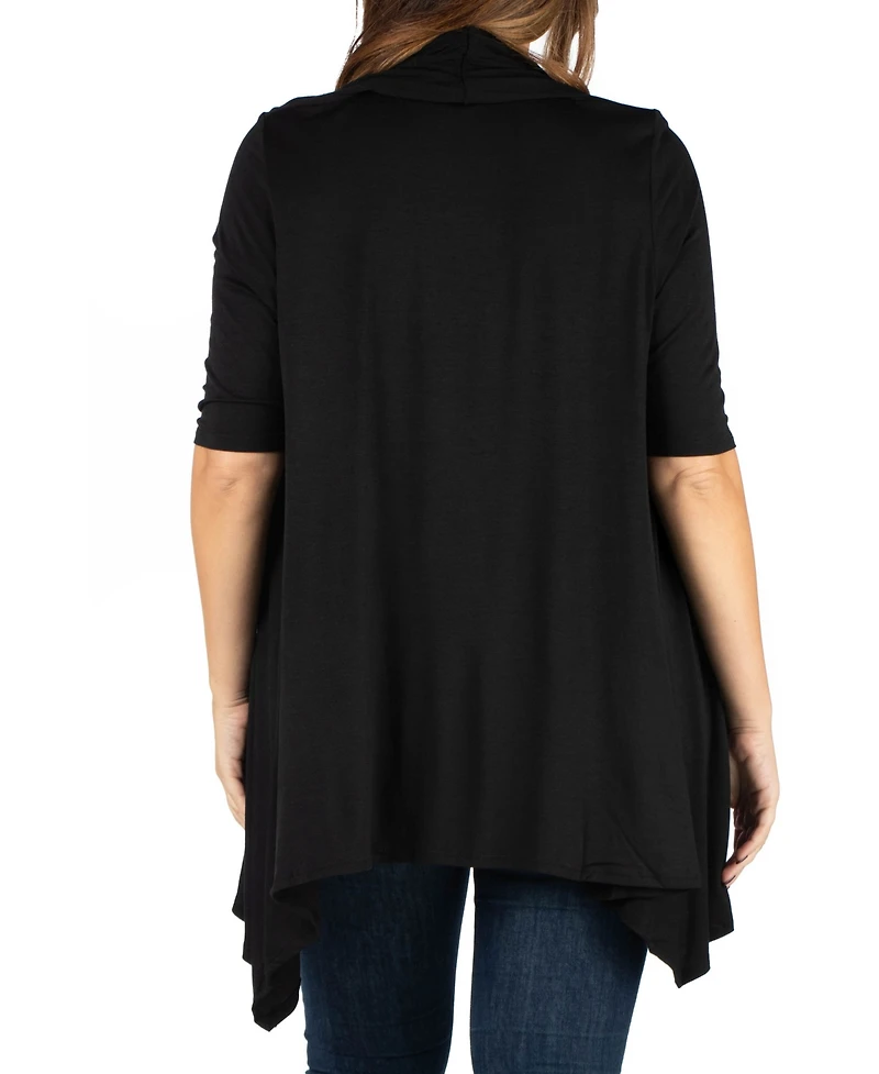 24seven Comfort Apparel Plus Elbow Length Open Front Cardigan Sweater